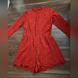 🔥Gorgeous Red Lace Long Sleeve Romper, Long-sleeves